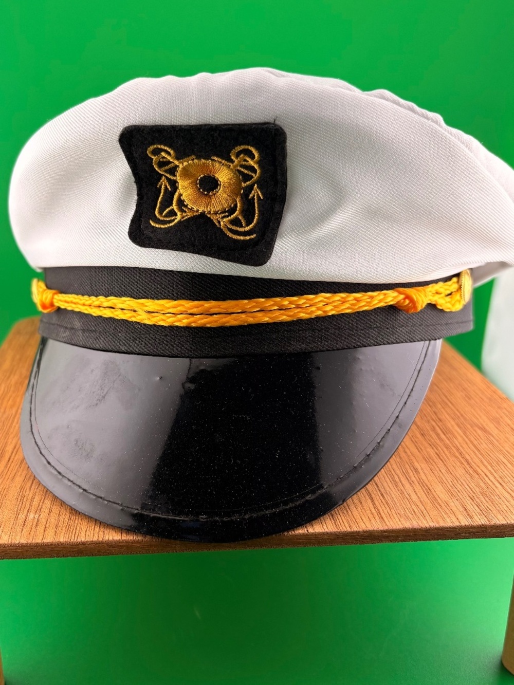Adult White Yacht Captain Sailor Hat Nautical Costume Cap Gold Rope Chin Strap